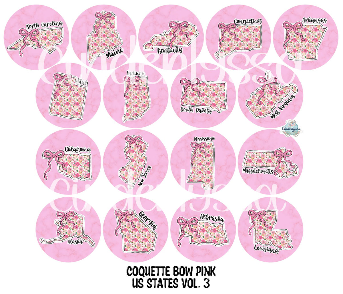 3.5 inch Round Coquette Bow Pink US States Vol. 3 for Cardstock Silicone Mold, NO MOLD INCLUDED for Aroma Bead Molds, Premium Cardstock Images