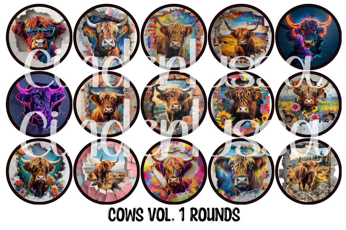 Cows Vol. 1 Rounds Cardstock Only for freshies - NO MOLD for Aroma Bead Molds, Premium Cardstock Images