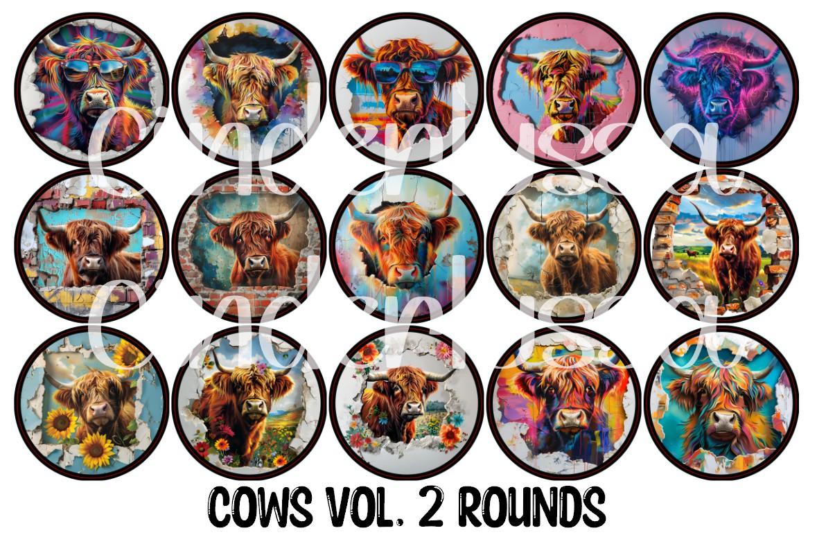 Cows Vol. 2 Rounds Cardstock Only for freshies - NO MOLD for Aroma Bead Molds, Premium Cardstock Images