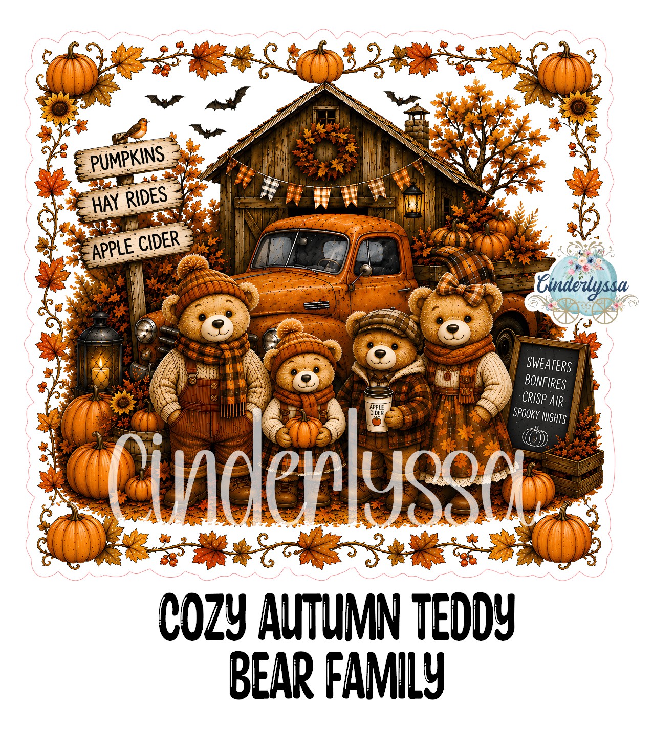 Cozy Autumn Teddy Bear Family Cardstock Silicone Mold, Aroma Bead Molds, Premium Cardstock Images