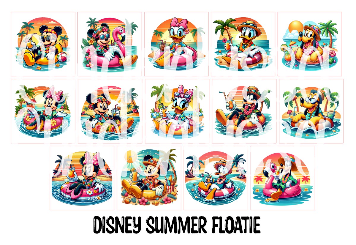 2.5 inch Square Disney Summer Floatie Cardstock Only for freshies - NO MOLD: Cardstock Silicone Mold, for Aroma Bead Molds, Premium Cardstock Images