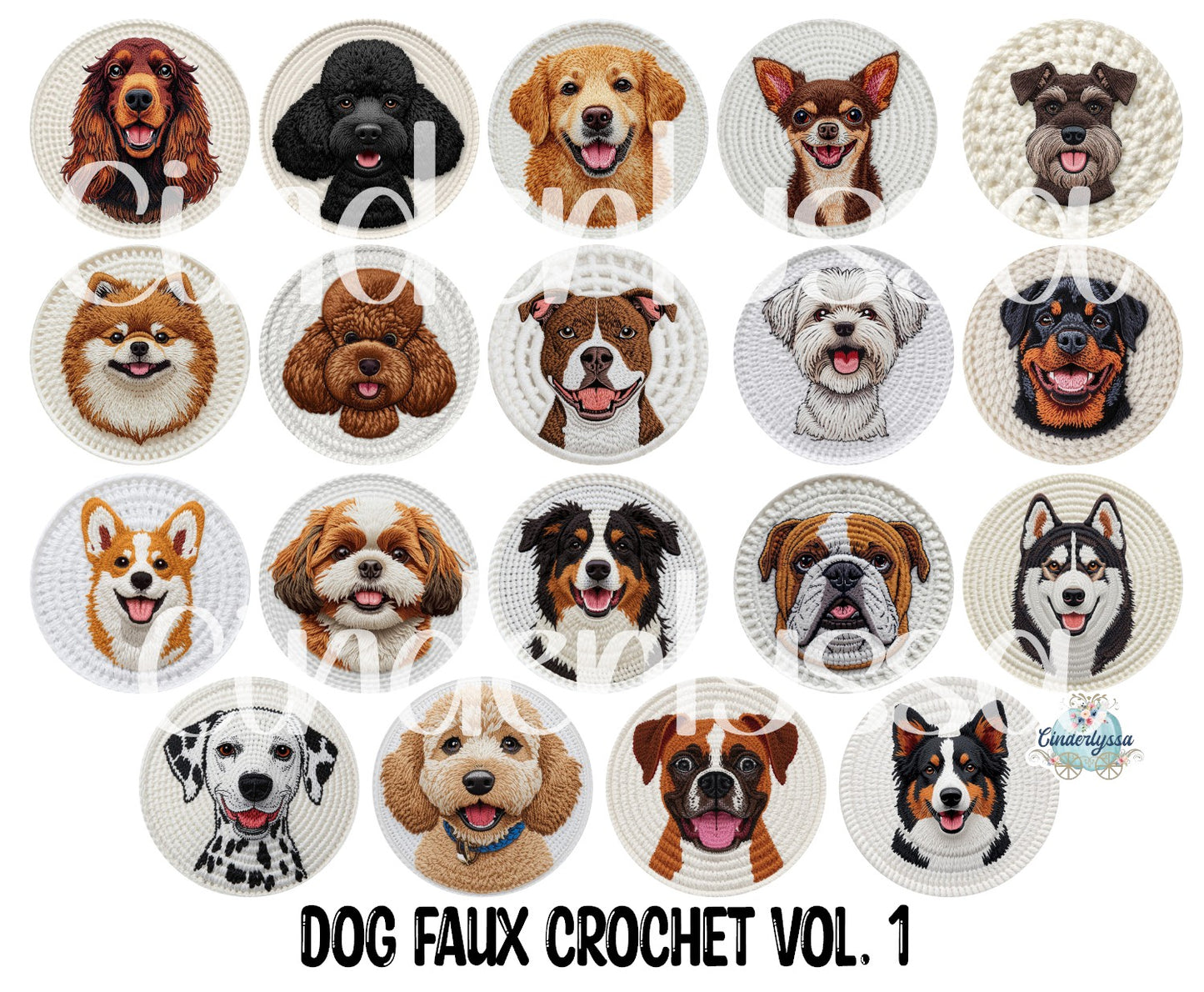 3 inch Round Dog Faux Crochet Vol. 1 Cardstock Only for freshies: Aroma Bead Molds, Premium Cardstock Images