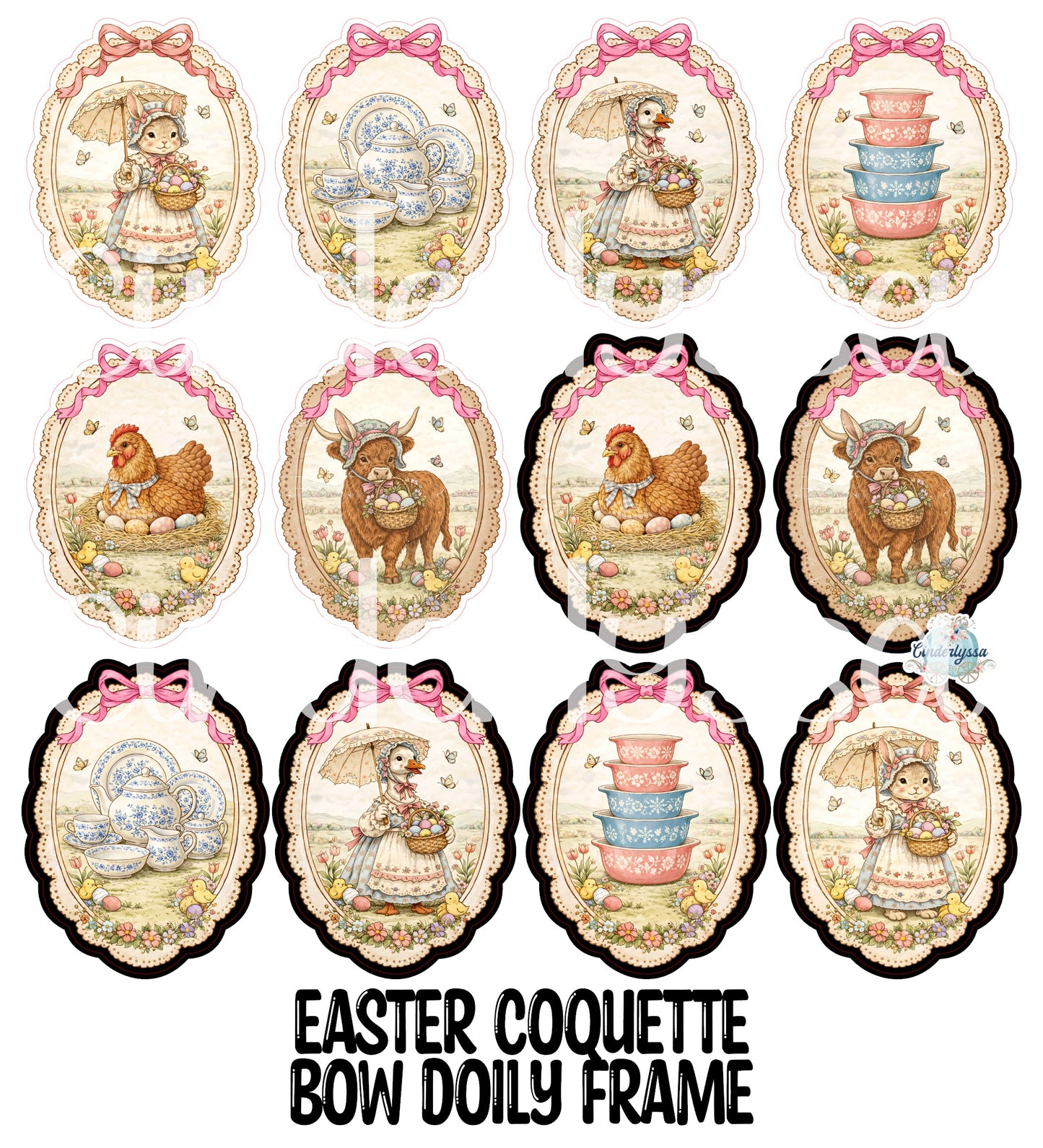 Easter Coquette Bow Doily Frame Cardstock Silicone Mold, Aroma Bead Molds, Premium Cardstock Images