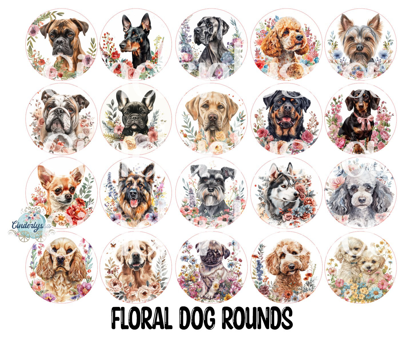 3 inch Round Floral Dog Cardstock Only for freshies: Aroma Bead Molds, Premium Cardstock Images