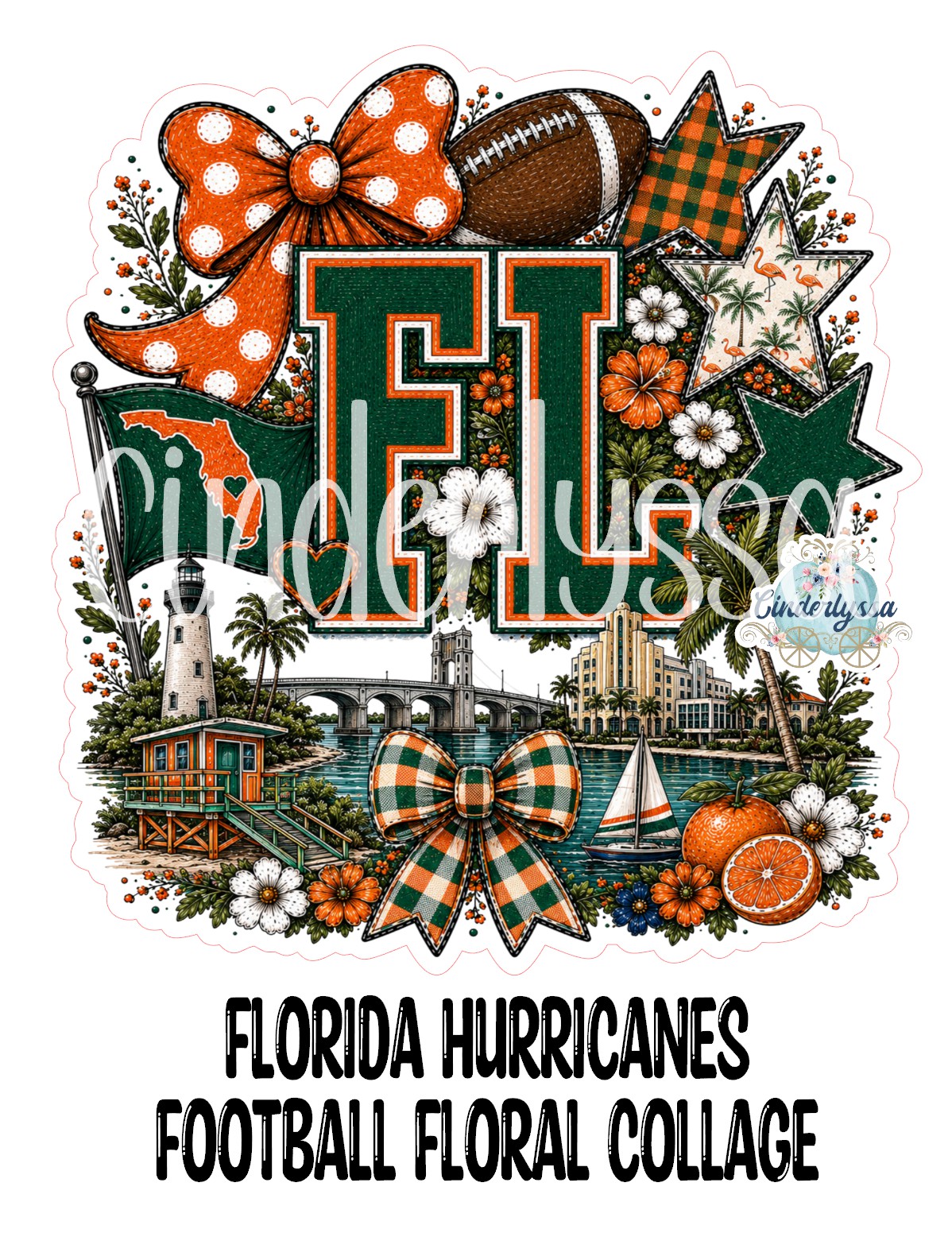 Florida Hurricanes Football Floral Collage Cardstock Silicone Mold, Aroma Bead Molds, Premium Cardstock Images