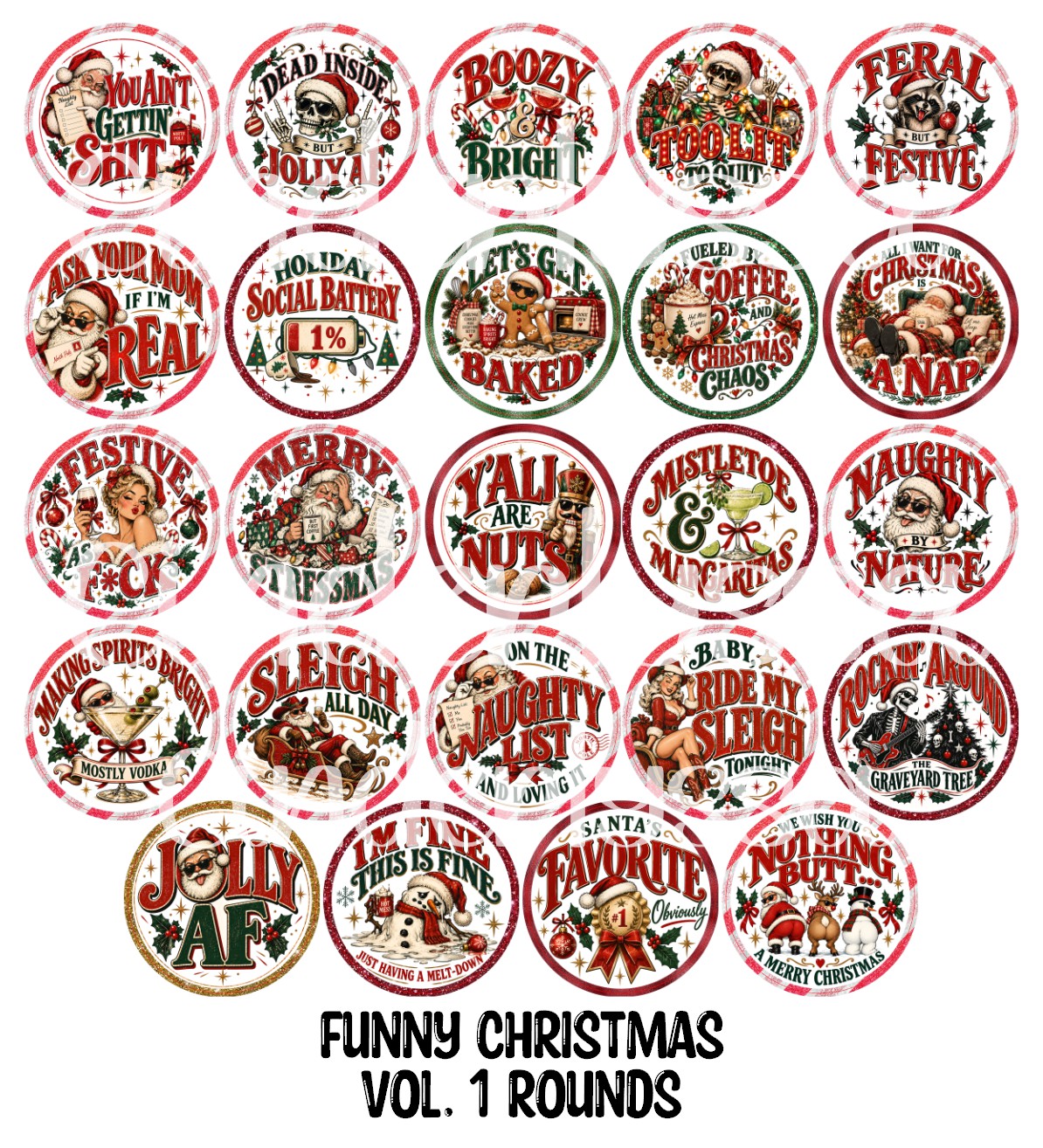 Funny Christmas Vol. 1 Rounds Cardstock Only for freshies - NO MOLD for Aroma Bead Molds, Premium Cardstock Images