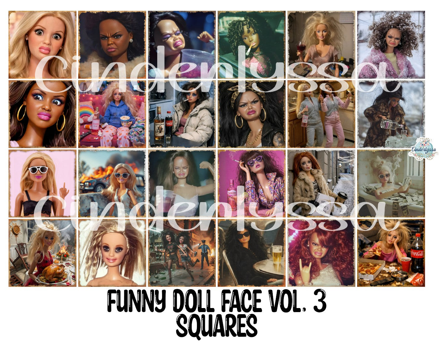 2 inch Square Funny Doll Face Vol. 3 Cardstock Only for freshies - NO MOLD: Aroma Bead Molds, Premium Cardstock Images