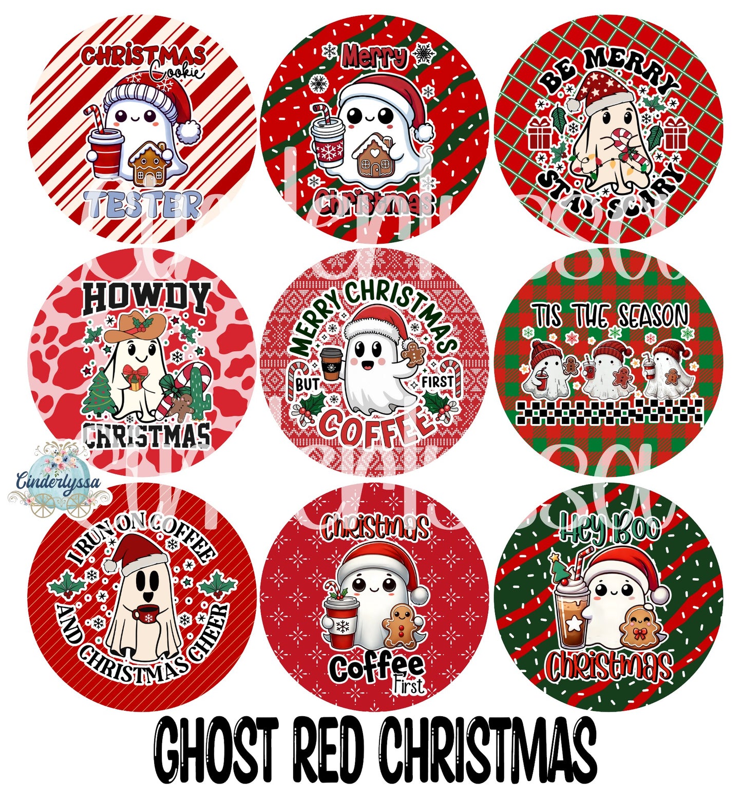 2.5 inch Round Ghost Red Christmas Cardstock Only for freshies - NO MOLD for Aroma Bead Molds, Cardstock Silicone Mold, Premium Cardstock Images