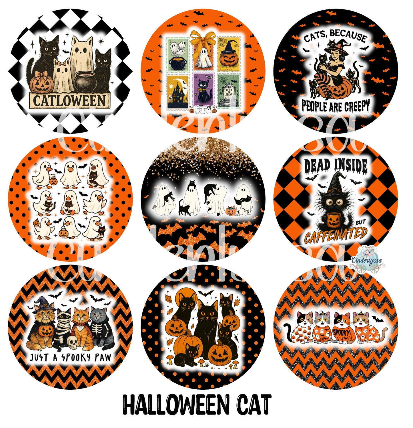 2.5 inch Round Halloween Cat Cardstock Only for freshies: Aroma Bead Molds, Premium Cardstock Images-NO MOLD