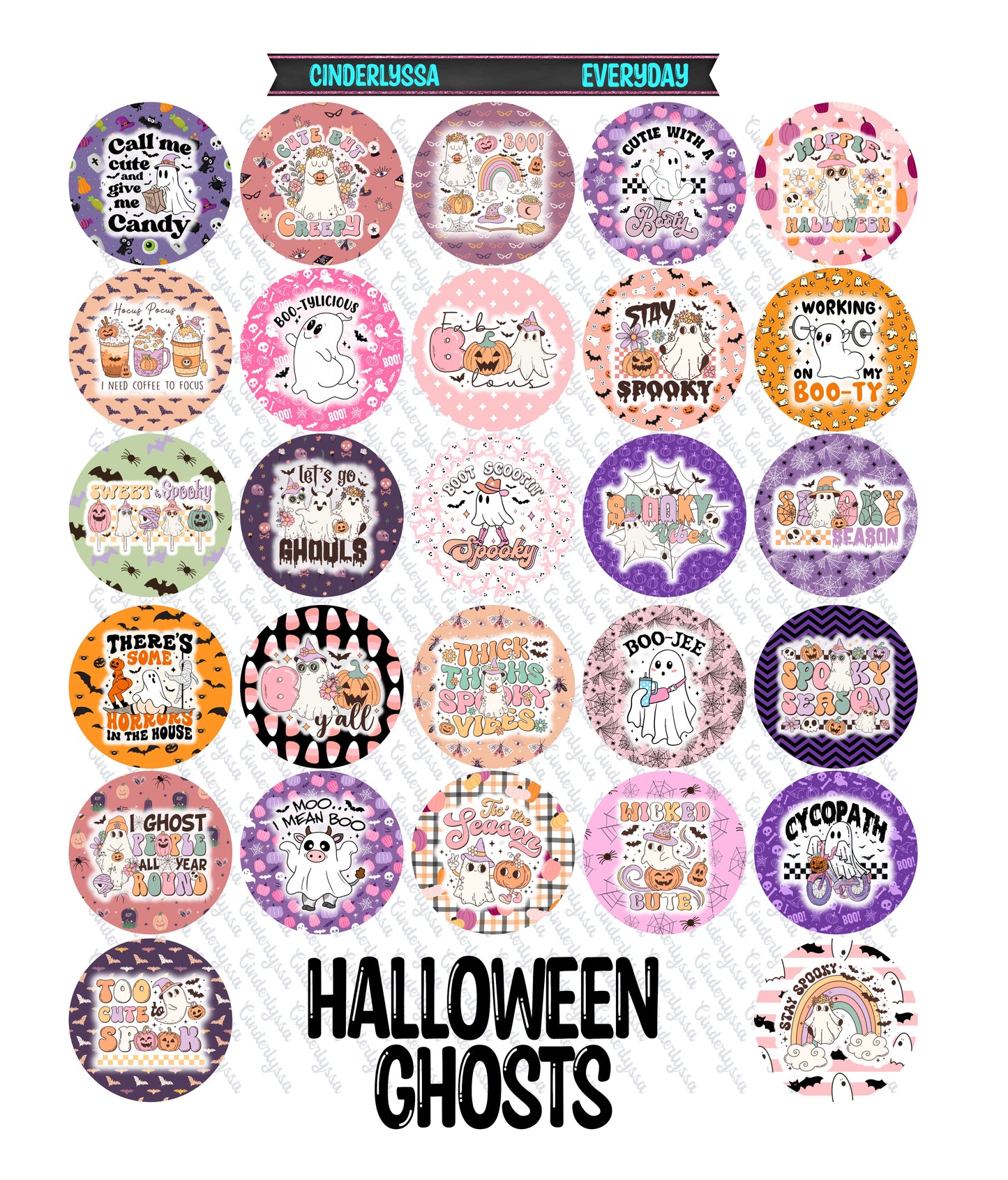 2.5 inch Round Halloween Ghosts Cardstock Only for freshies: Aroma Bead Molds, Premium Cardstock Images-NO MOLD