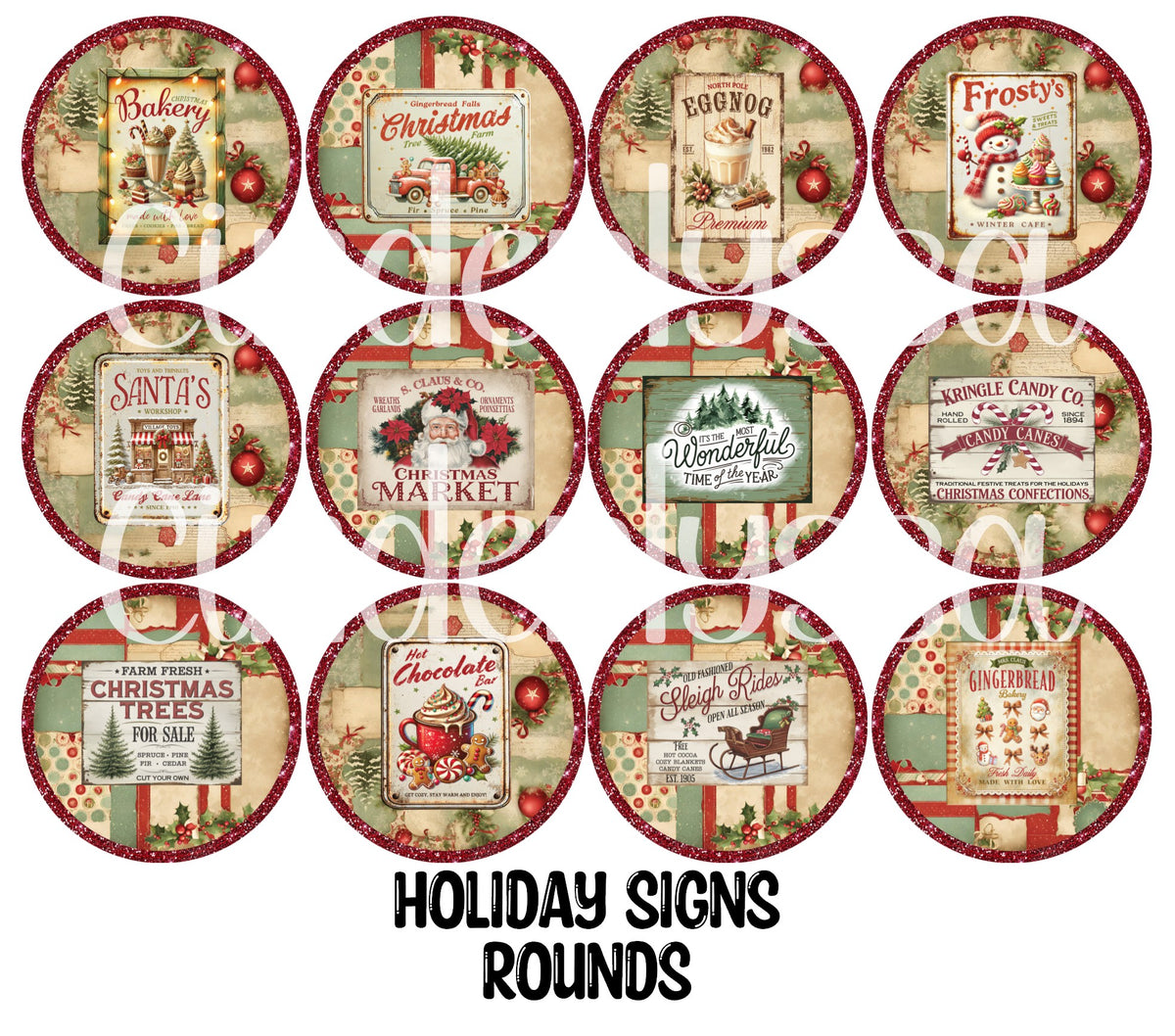 Holiday Signs Rounds Cardstock Only for freshies - NO MOLD for Aroma Bead Molds, Premium Cardstock Images