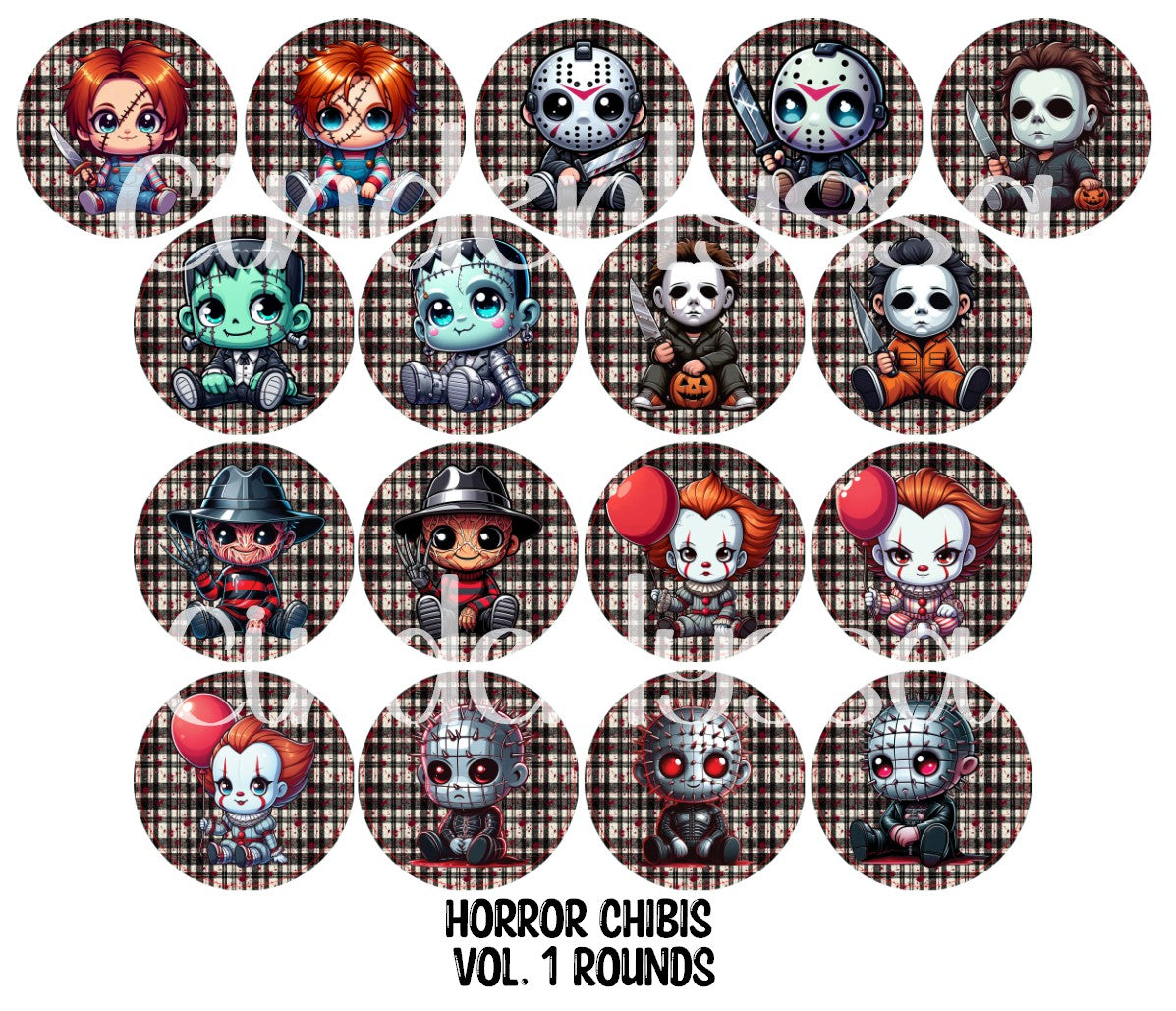 Horror Chibis Vol. 1 Rounds Cardstock Only for freshies - NO MOLD for Aroma Bead Molds, Premium Cardstock Images