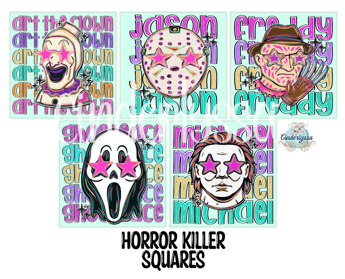 2.5 inch Square Horror Movie Killers Cardstock Only for freshies - NO MOLD: Cardstock Silicone Mold, Premium Cardstock Images
