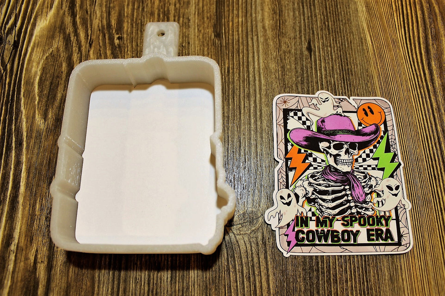 In My Spooky Cowboy Era Card: Skeleton, Cowboy Hat, Ghosts Cardstock Silicone Mold, Aroma Bead Molds, Premium Cardstock Images