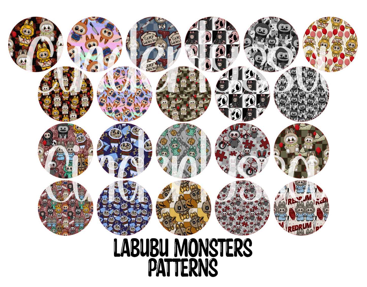 3.5 inch Round: Labubu Monsters Scary Movie Patterns for Cardstock Silicone Mold, NO MOLD INCLUDED for Aroma Bead Molds, Premium Cardstock Images