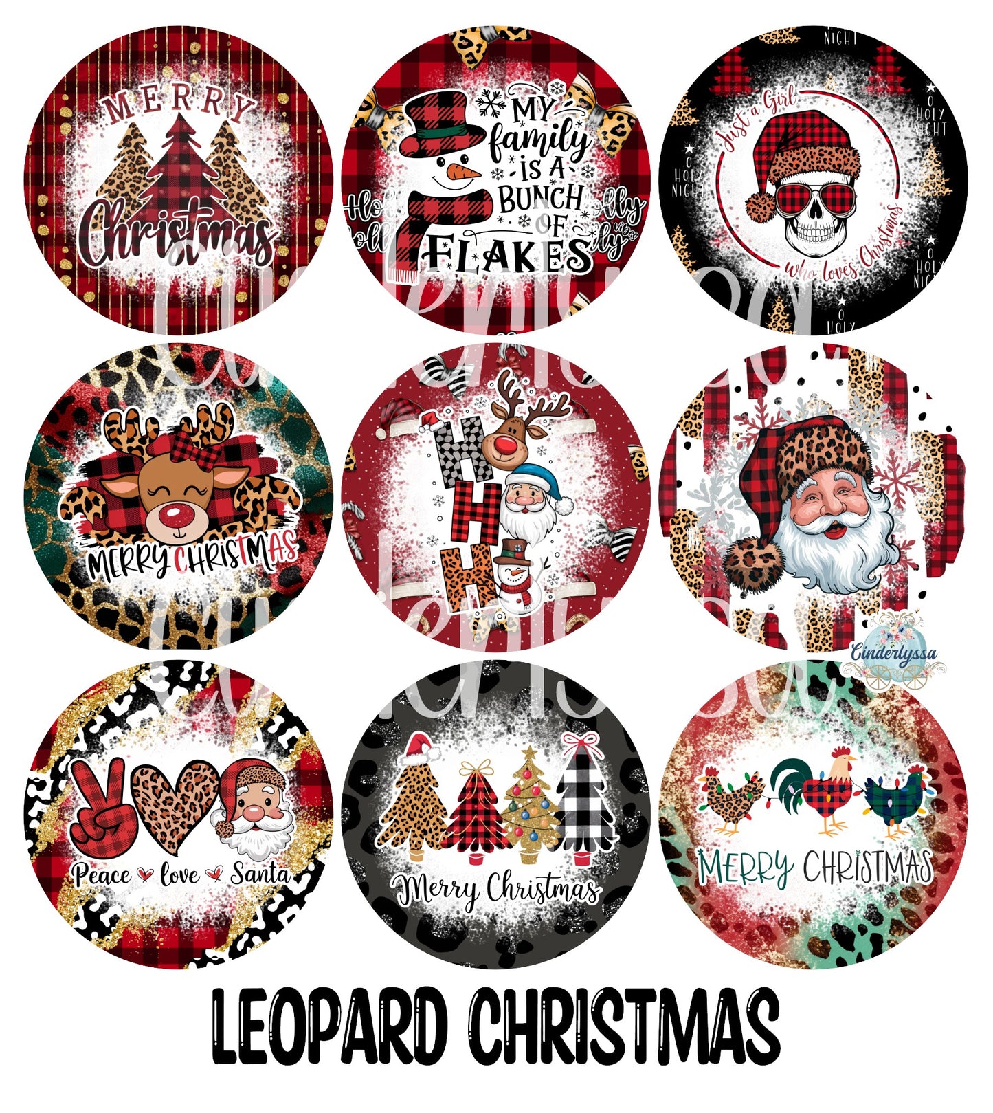 2.5 inch Round Leopard Christmas Cardstock Only -NO MOLD for Cardstock Silicone Mold, Premium Cardstock Images