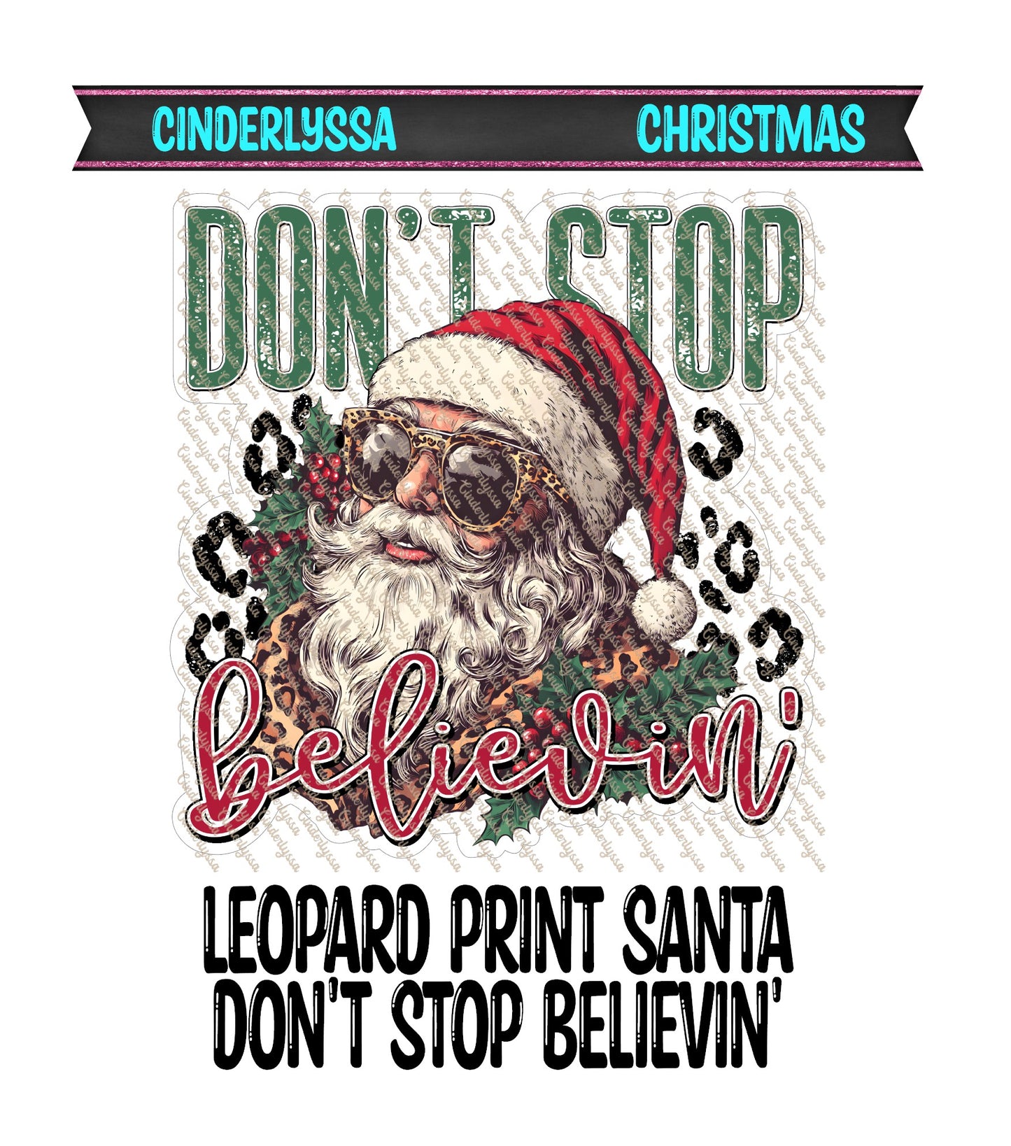 Leopard Print Santa Don't Stop Believin' Cardstock Silicone Mold, Aroma Bead Molds