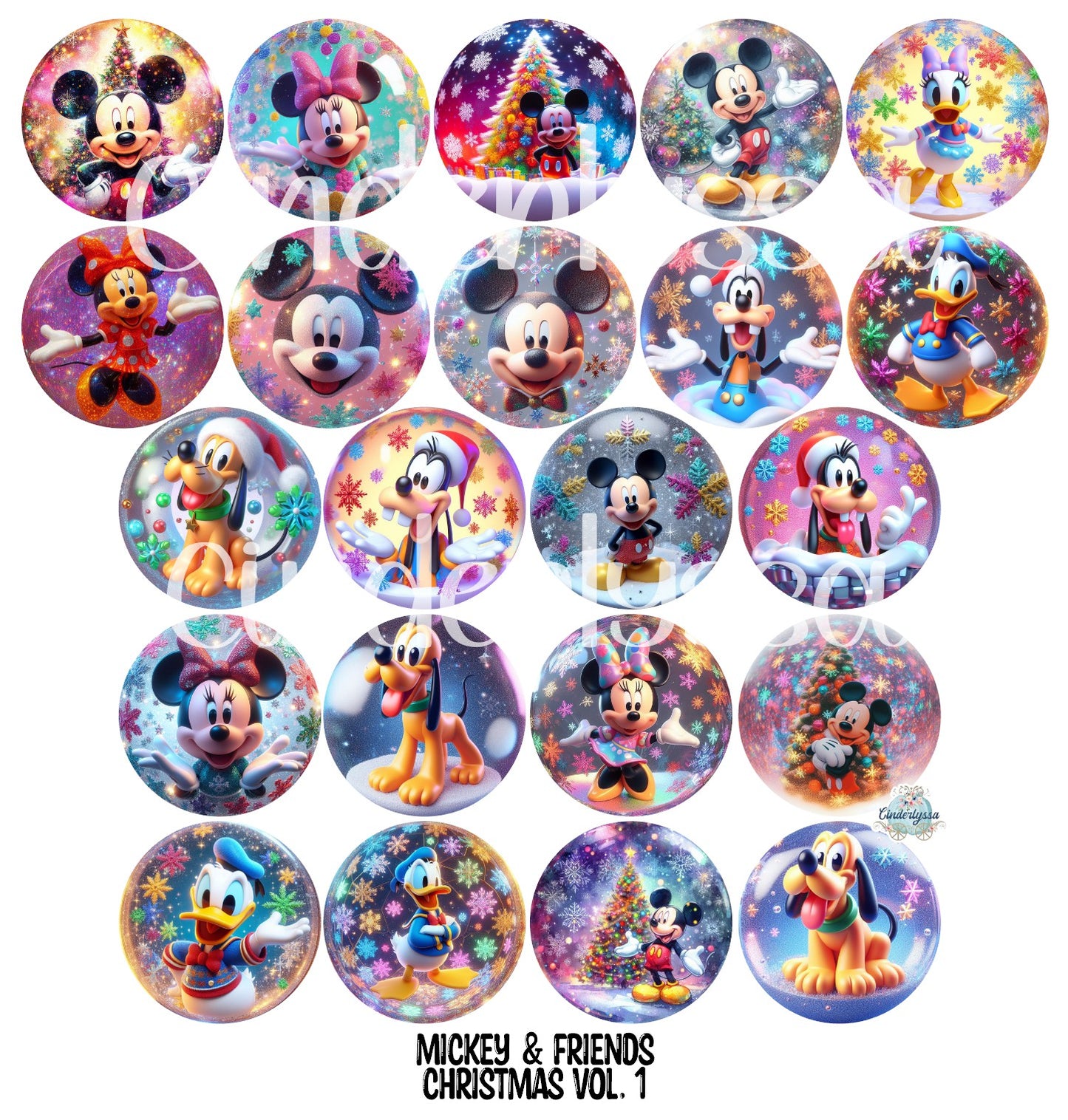 2.5 inch Round Mickey & Friends Christmas Vol. 1 Cardstock Only for freshies - NO MOLD for Aroma Bead Molds, Cardstock Silicone Mold, Premium Cardstock Images