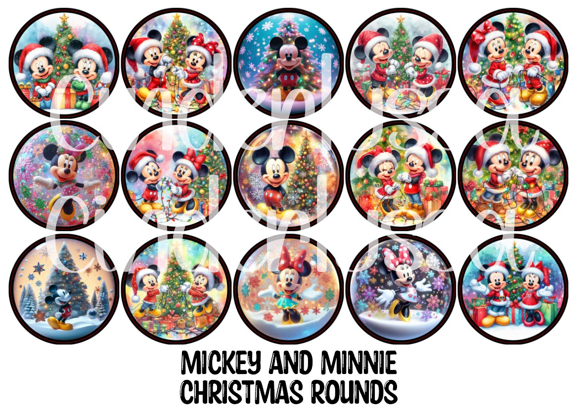 Mickey and Minnie Christmas Rounds Cardstock Only for freshies - NO MOLD for Aroma Bead Molds, Premium Cardstock Images