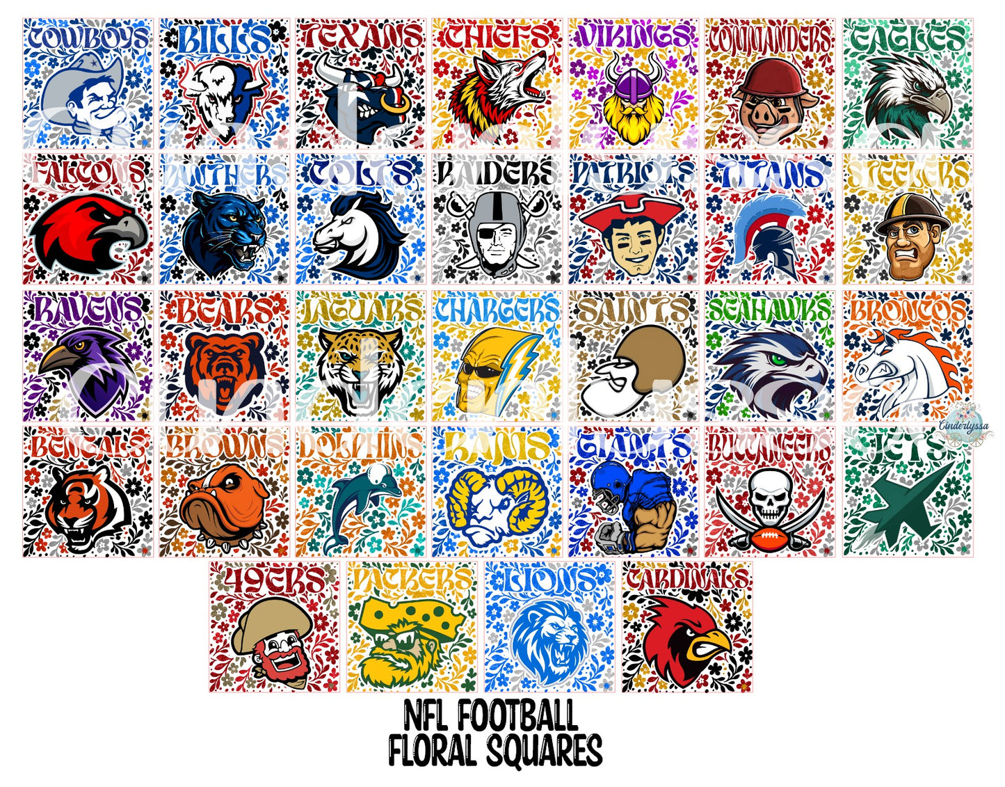 3 inch Square NFL Football Floral Cardstock Only for freshies - NO MOLD: Cardstock Silicone Mold, Premium Cardstock Image