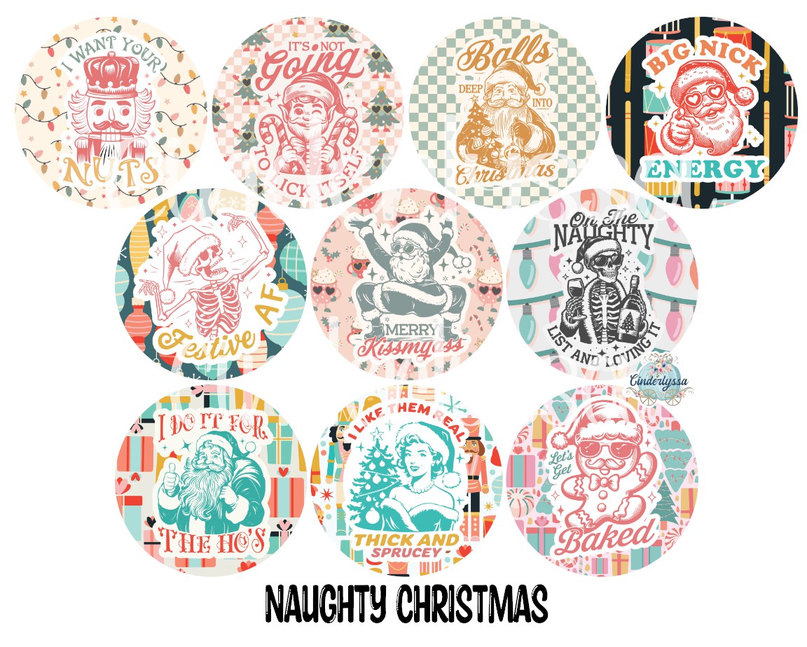 2 inch Round Naughty Christmas Cardstock Only: Cardstock Silicone Mold, Car Freshener, Premium Cardstock Images-NO MOLD