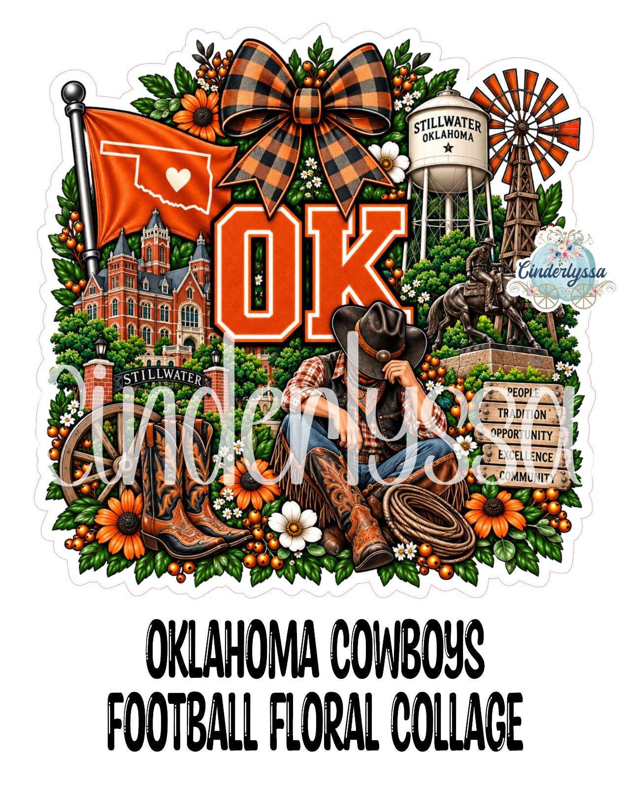 Oklahoma Cowboys Football Floral Collage Cardstock Silicone Mold, Aroma Bead Molds, Premium Cardstock Images