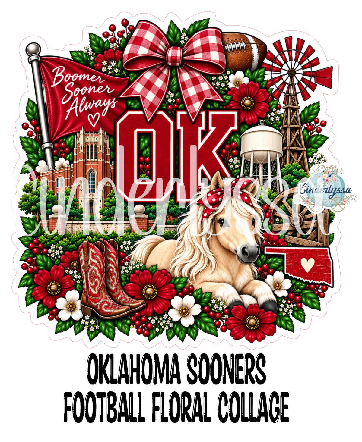 Oklahoma Sooners Football Floral Collage Cardstock Silicone Mold, Aroma Bead Molds, Premium Cardstock Images