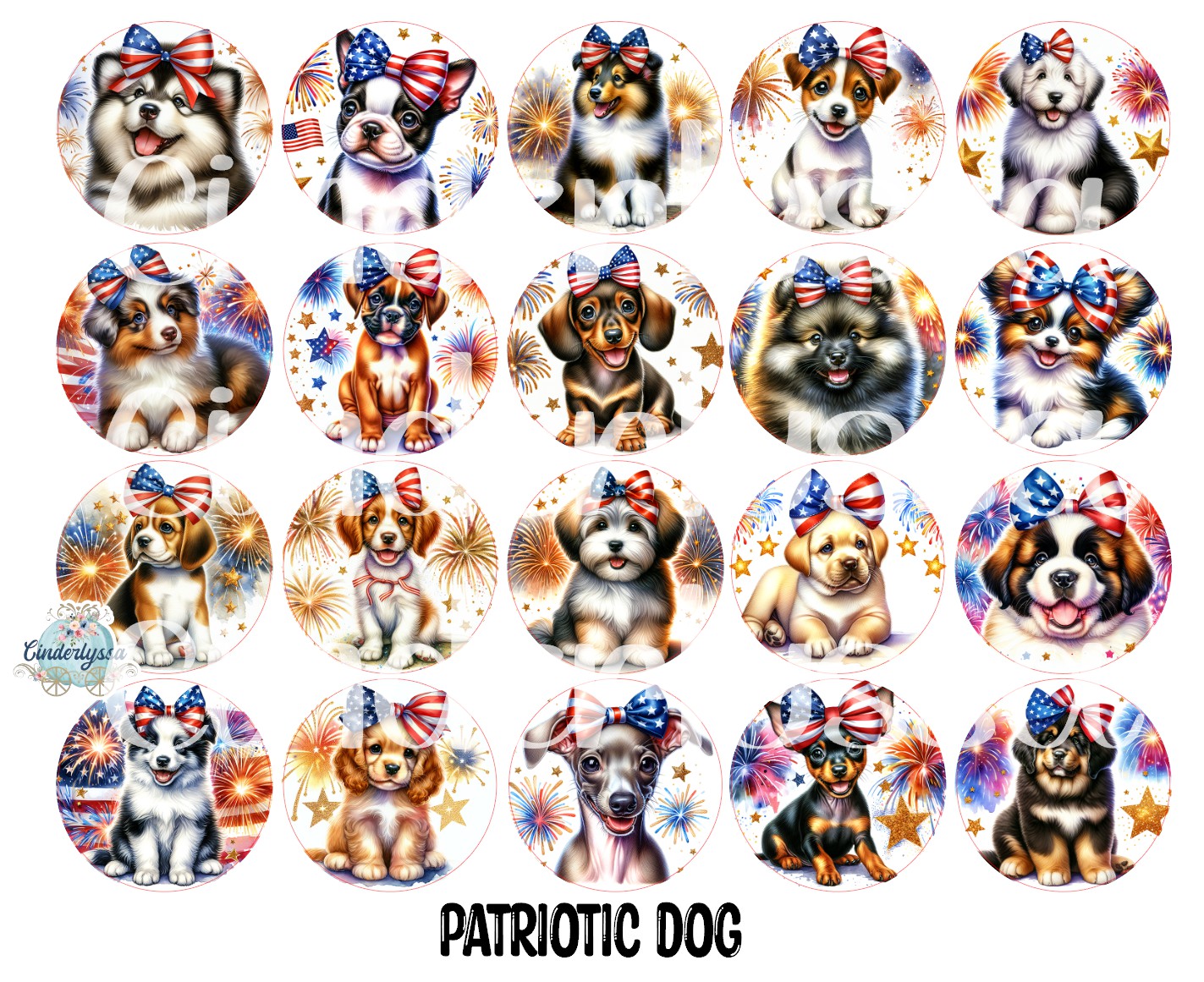 3 inch Round Patriotic Dog Cardstock Only for freshies: Aroma Bead Molds, Premium Cardstock Images