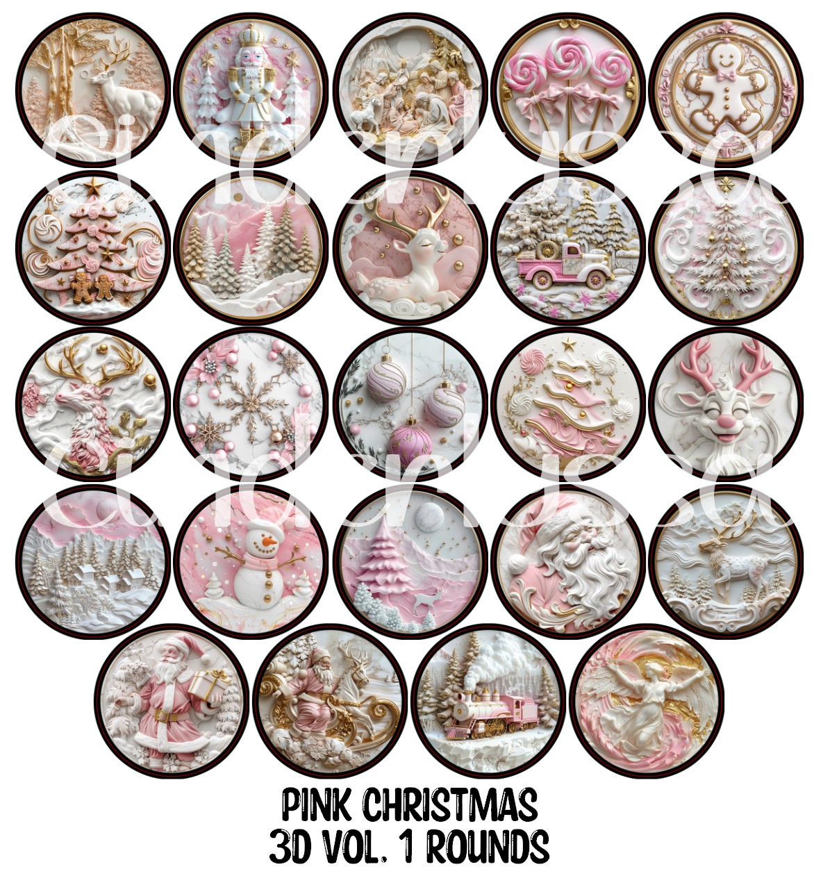 Pink Christmas 3D Vol. 1 Rounds Cardstock Only for freshies - NO MOLD for Aroma Bead Molds, Premium Cardstock Images