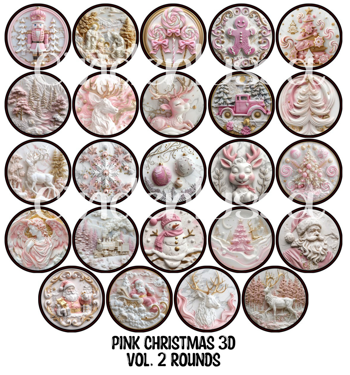 Pink Christmas 3D Vol. 2 Rounds Cardstock Only for freshies - NO MOLD for Aroma Bead Molds, Premium Cardstock Images
