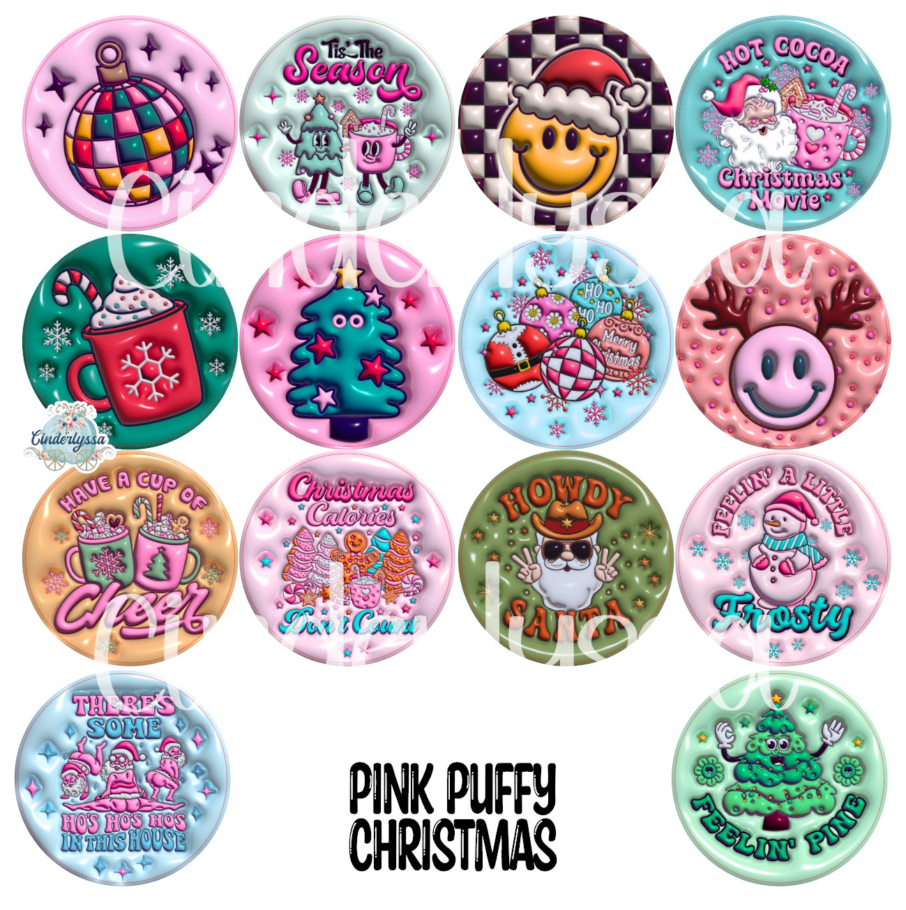 2 inch Round Pink Puffy Christmas Cardstock Only for freshies: Cardstock Silicone Mold,Car Freshener,Premium Cardstock Images-NO MOLD