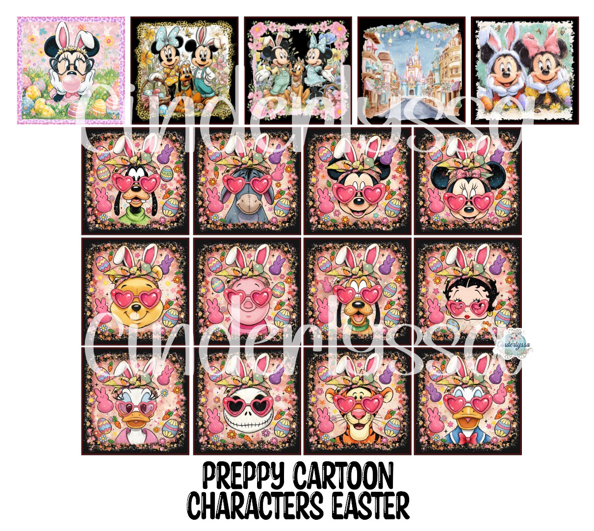 3 inch Square Preppy Cartoon Characters Easter Cardstock Only for freshies - NO MOLD: Cardstock Silicone Mold, Premium Cardstock Image