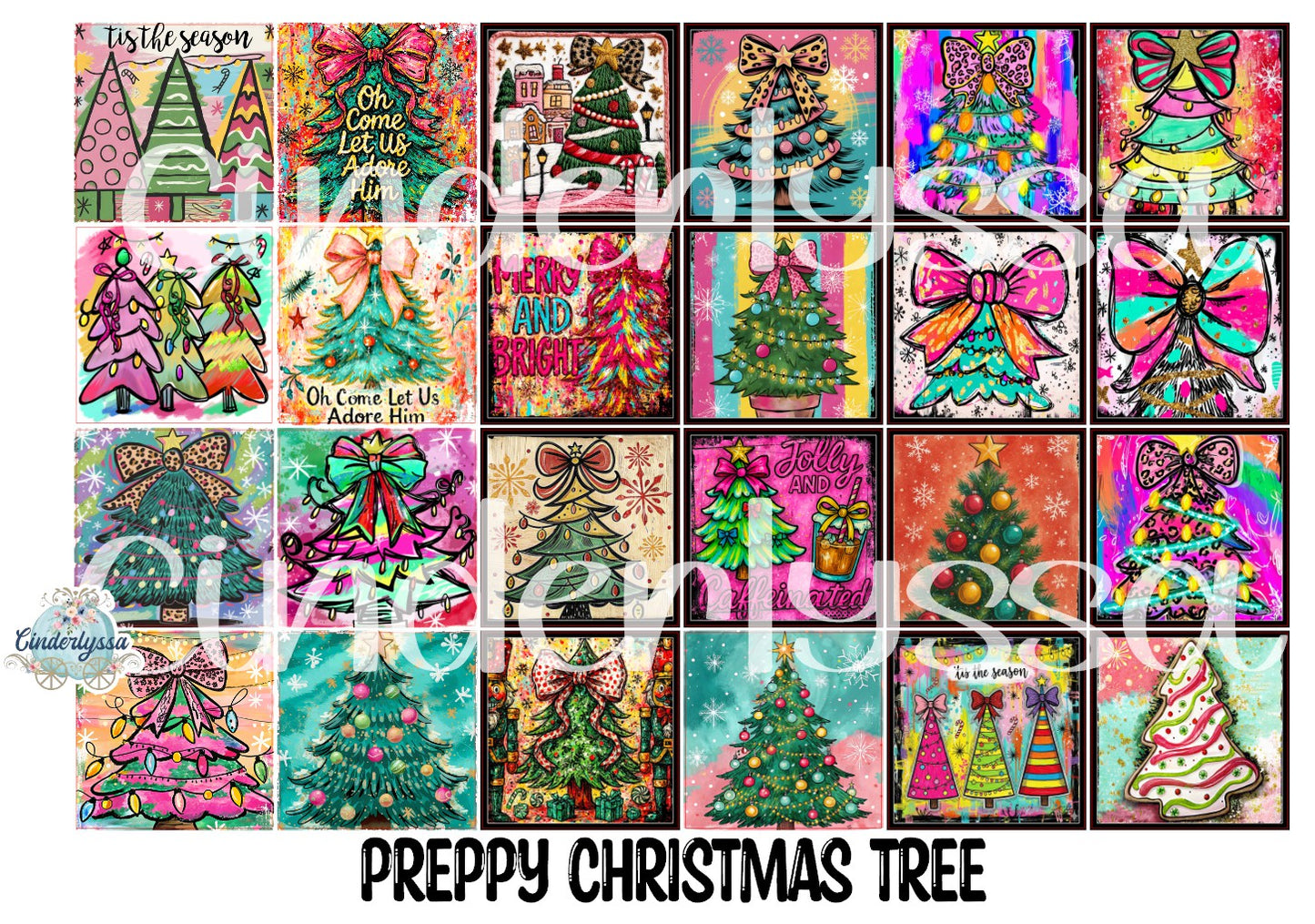 3 inch Square Preppy Christmas Tree Cardstock Only for freshies - NO MOLD: Cardstock Silicone Mold, Premium Cardstock Image