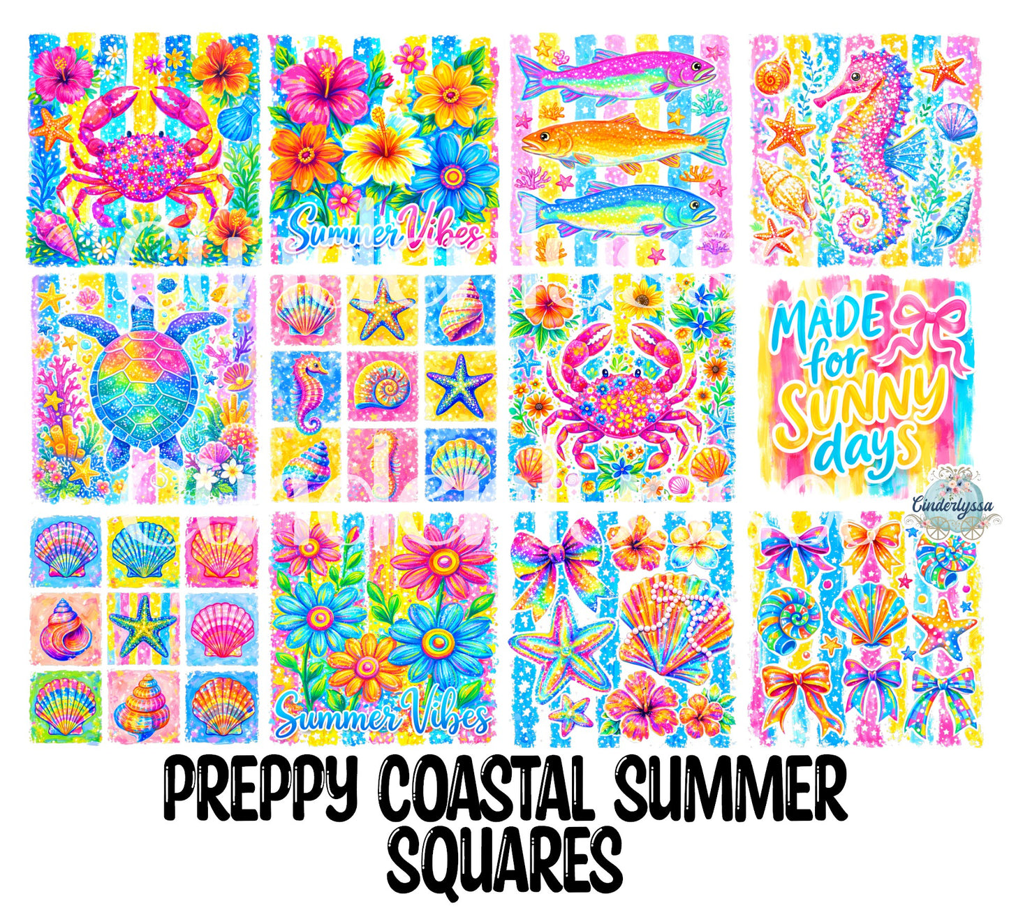 3 inch Square Preppy Coastal Summer Cardstock Only for freshies - NO MOLD: Cardstock Silicone Mold, Premium Cardstock Image