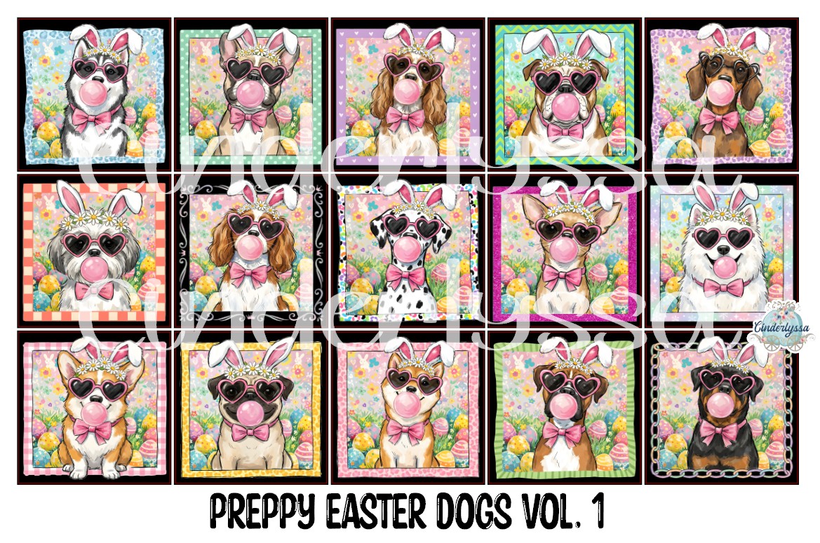 2 inch Square Preppy Easter Dogs Vol. 1 Cardstock Only for freshies - NO MOLD: Aroma Bead Molds, Premium Cardstock Images