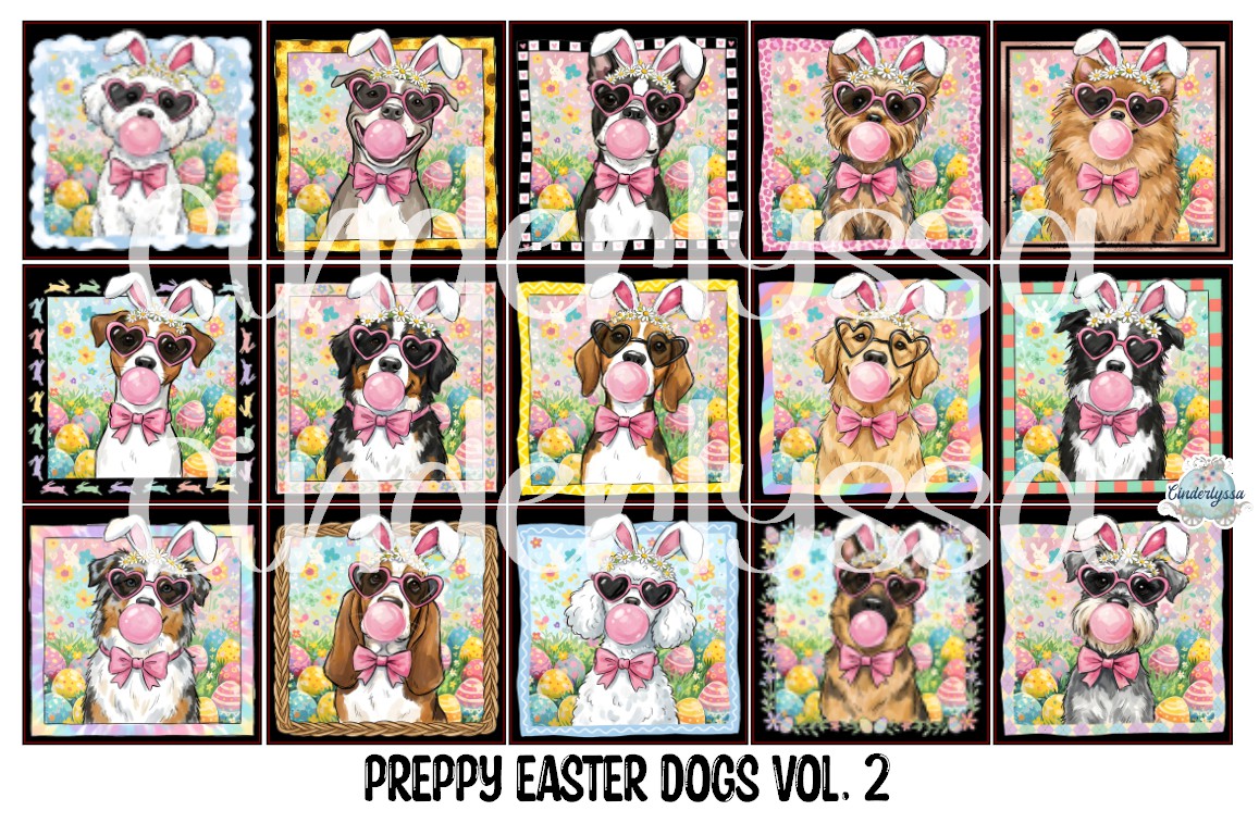 2.5 inch Square Preppy Easter Dogs Vol. 2 Cardstock Only for freshies - NO MOLD: Cardstock Silicone Mold, for Aroma Bead Molds, Premium Cardstock Images
