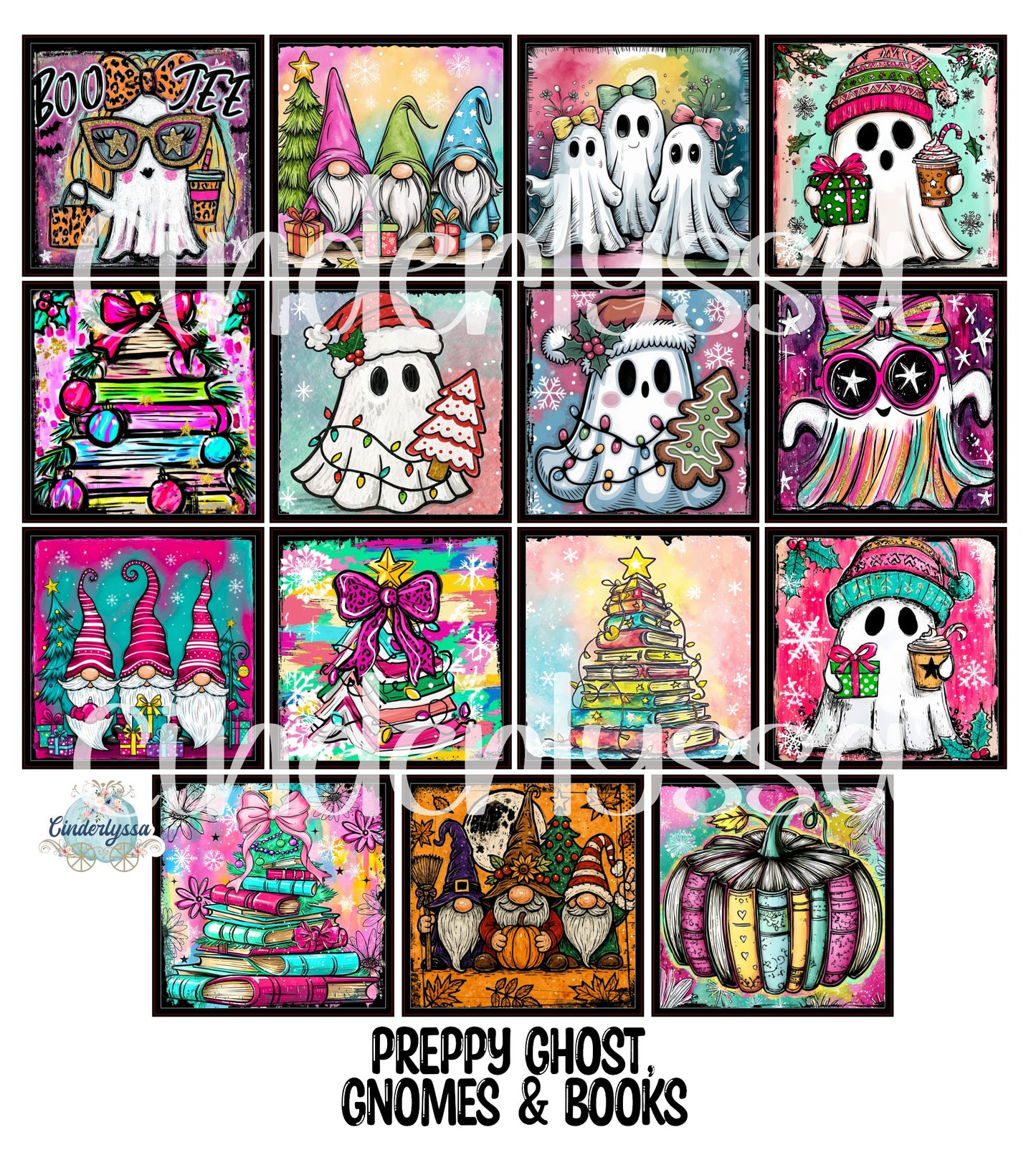 3 inch Square Preppy Ghost, Gnomes & Books Cardstock Only for freshies - NO MOLD: Cardstock Silicone Mold, Premium Cardstock Image