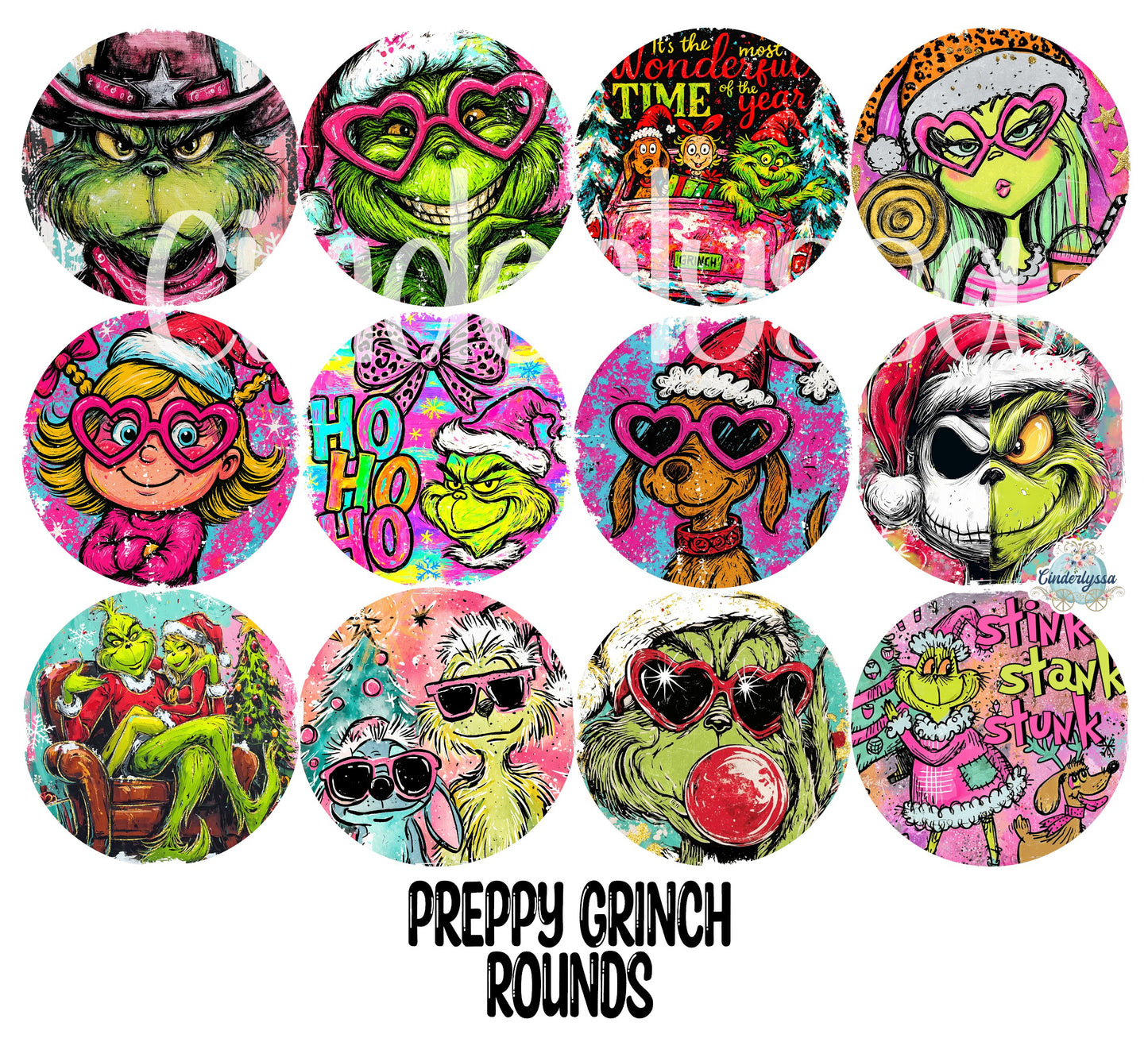 3 inch Round Preppy Grinch Cardstock Only for freshies - NO MOLD for Aroma Bead Molds, Premium Cardstock Images