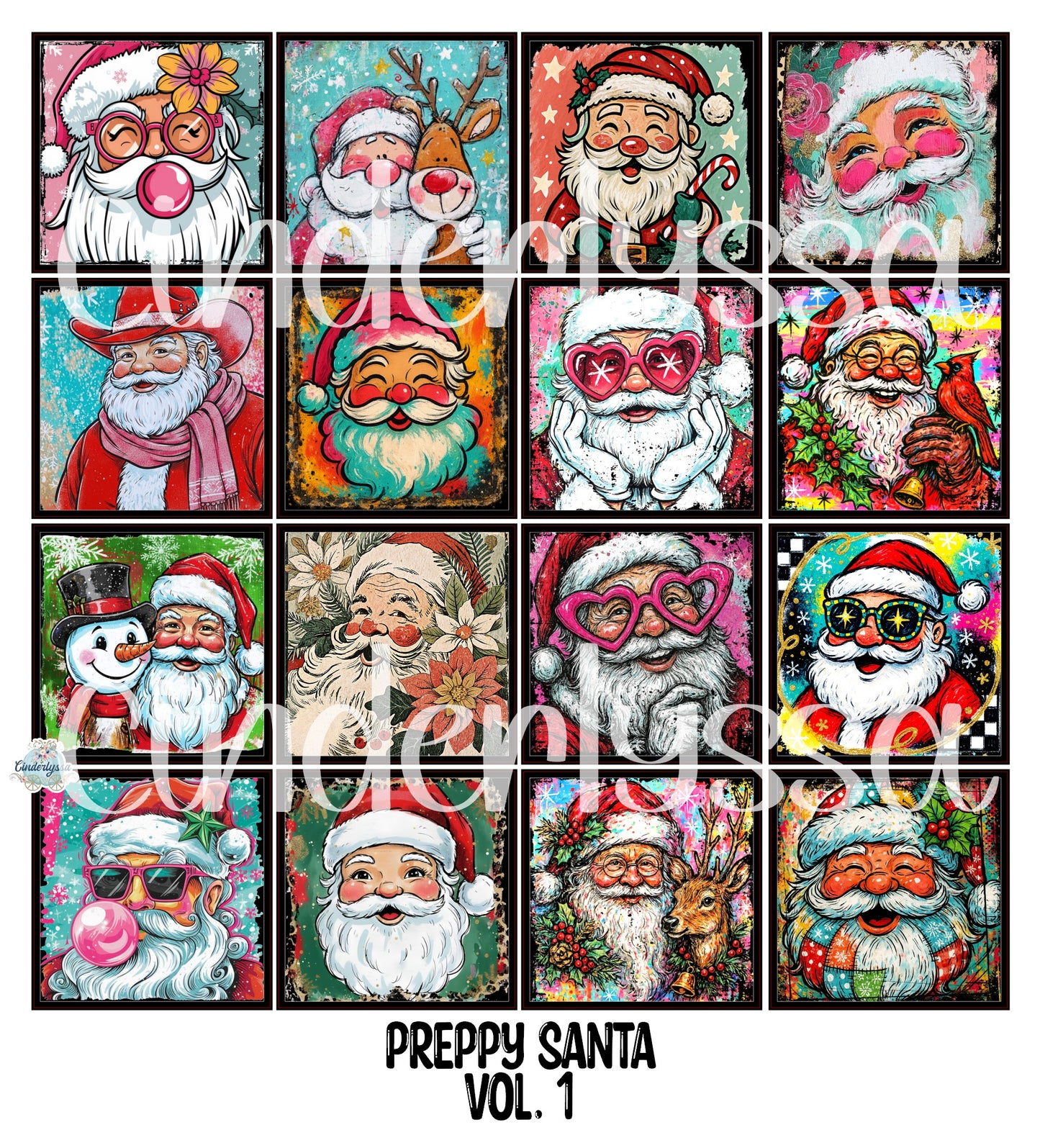 3 inch Square Preppy Santa Vol. 1 Cardstock Only for freshies - NO MOLD: Cardstock Silicone Mold, Premium Cardstock Image