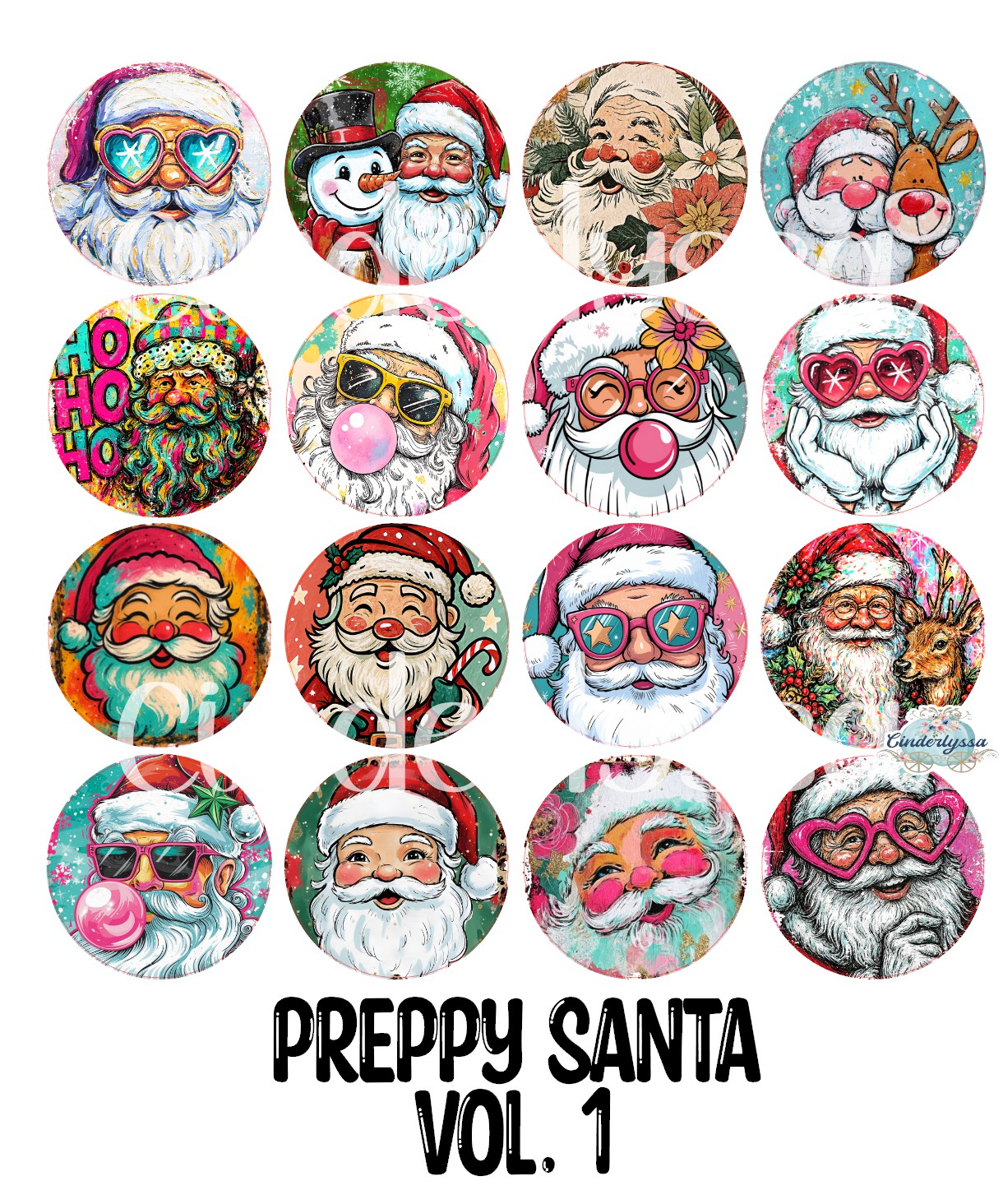 3.5 inch Round: Preppy Santa Vol. 1 for Cardstock Silicone Mold, NO MOLD INCLUDED for Aroma Bead Molds, Premium Cardstock Images