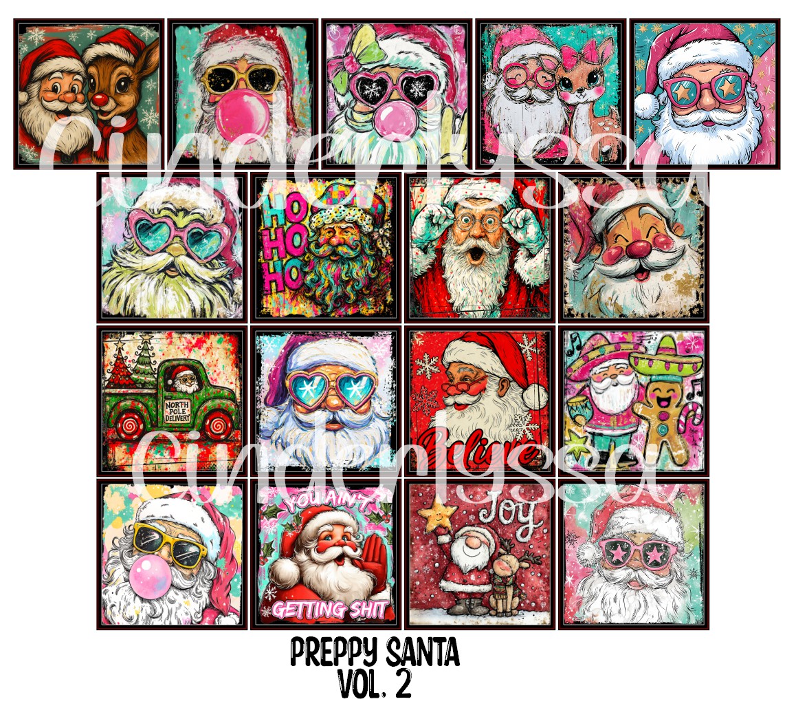 2.5 inch Square Preppy Santa Vol. 2 Cardstock Only for freshies - NO MOLD: Cardstock Silicone Mold, for Aroma Bead Molds, Premium Cardstock Images