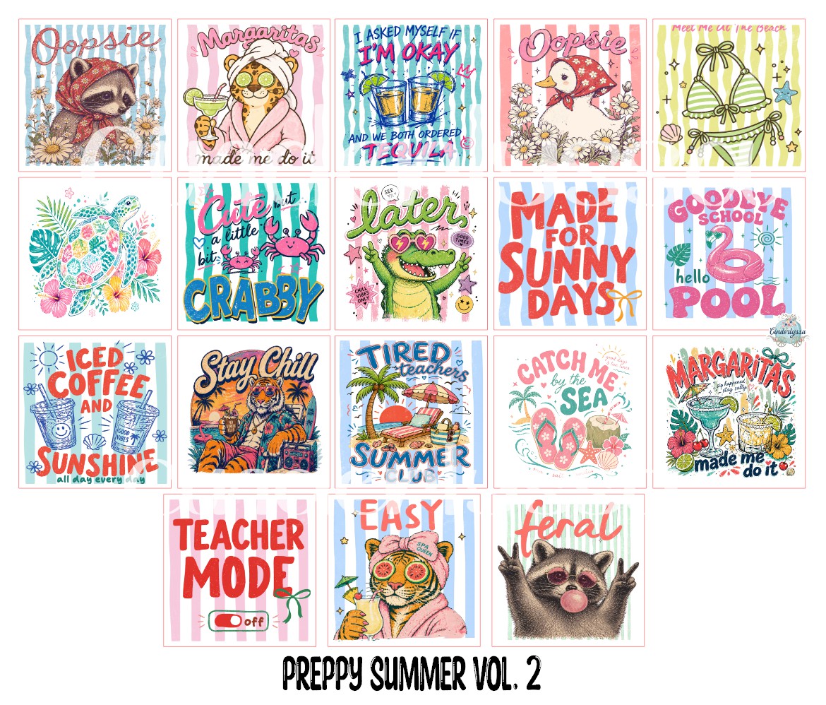 2.5 inch Square Preppy Summer Vol. 2 Cardstock Only for freshies - NO MOLD: Cardstock Silicone Mold, for Aroma Bead Molds, Premium Cardstock Images