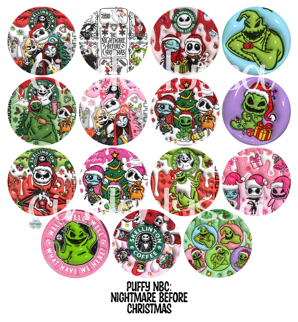 3.5 inch Round: Puffy NBC (Nightmare Before Christmas) for Cardstock Silicone Mold, NO MOLD INCLUDED for Aroma Bead Molds, Premium Cardstock Images