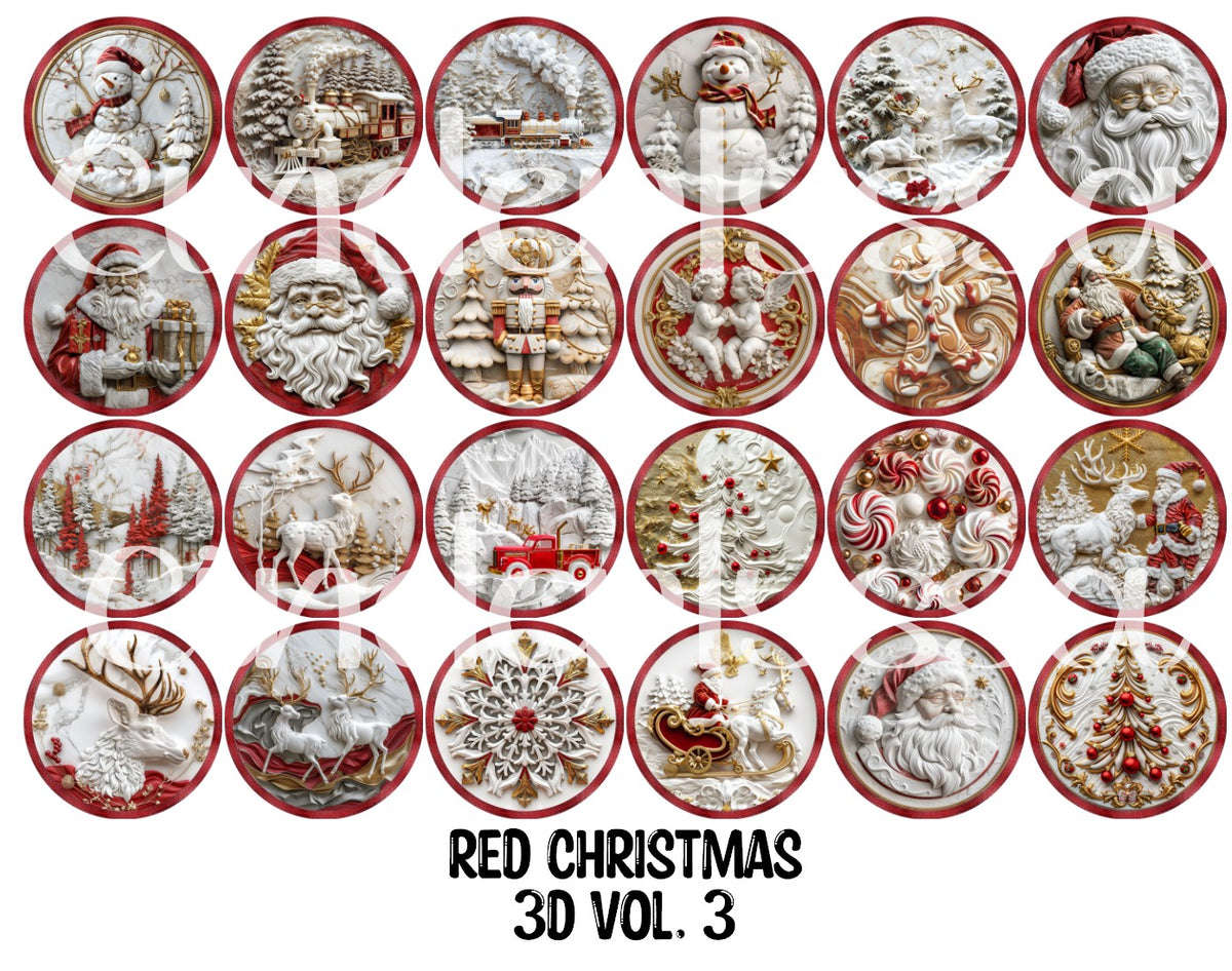 Red Christmas 3D Vol. 3 Rounds Cardstock Only for freshies - NO MOLD for Aroma Bead Molds, Premium Cardstock Images