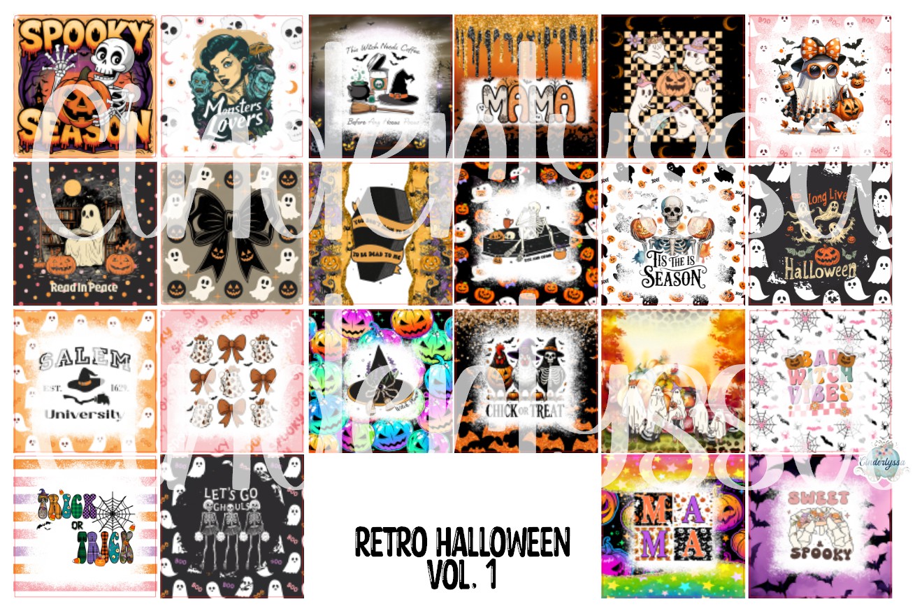 2.5 inch Square: Retro Halloween Vol. 1 Cardstock Only for freshies - NO MOLD: Cardstock Silicone Mold, for Aroma Bead Molds, Premium Cardstock Images