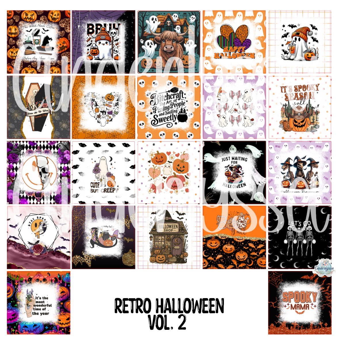 2.5 inch Square: Retro Halloween Vol. 2 Cardstock Only for freshies - NO MOLD: Cardstock Silicone Mold, for Aroma Bead Molds, Premium Cardstock Images