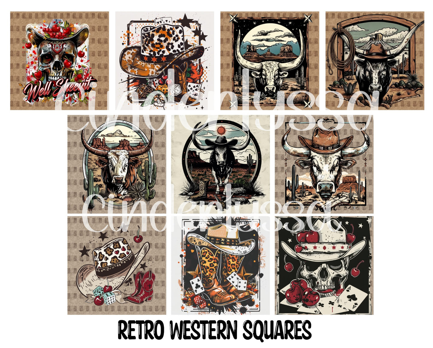 3 inch Square Retro Western Cardstock Only for freshies -NO MOLD: Cardstock Silicone Mold, Premium Cardstock Image