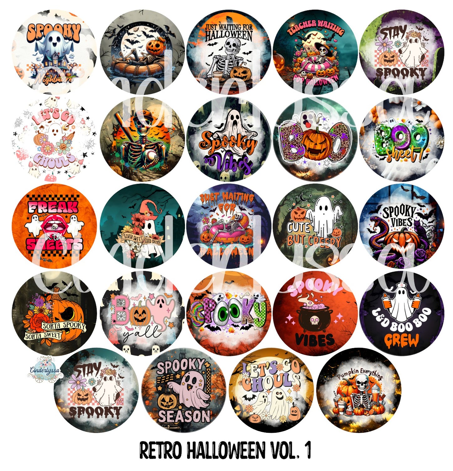 2.5 inch Round Retro Halloween Vol. 1 Cardstock Only for freshies: Aroma Bead Molds, Premium Cardstock Images-NO MOLD