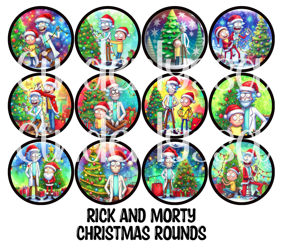 Rick and Morty Christmas Rounds Cardstock Only for freshies - NO MOLD for Aroma Bead Molds, Premium Cardstock Images