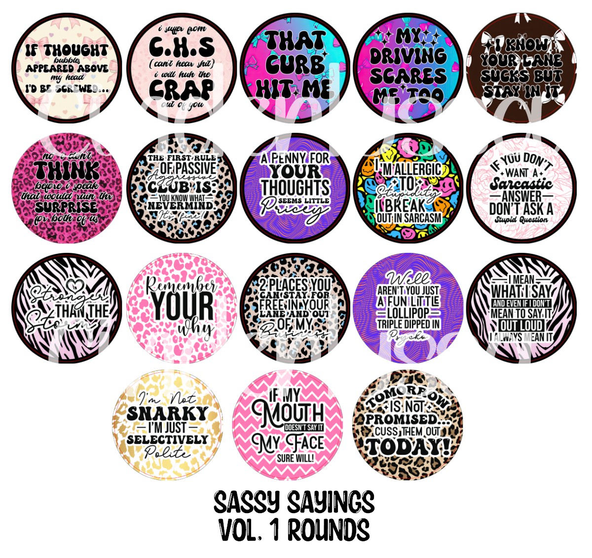 Sassy Sayings Vol. 1 Rounds Cardstock Only for freshies - NO MOLD for Aroma Bead Molds, Premium Cardstock Images